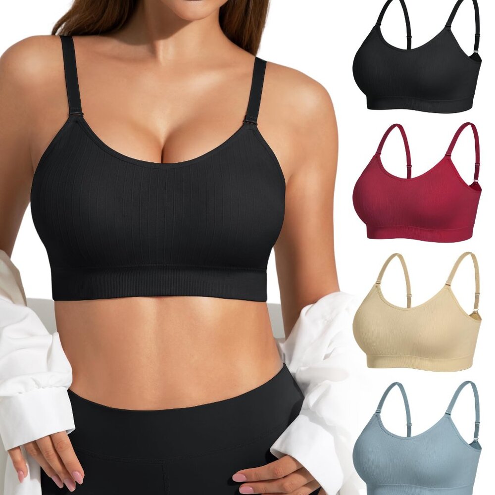 4-Pack Padded Bralettes Wireless Adjustable Strap… - image 1